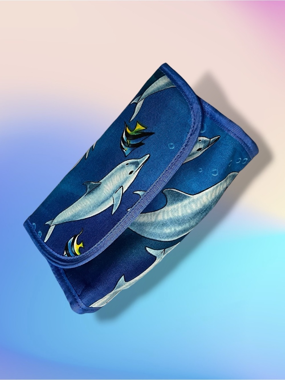 Ocean Underwater Dolphin Tropical Print Blue Cosmetic Clutch Wallet with Mirror
